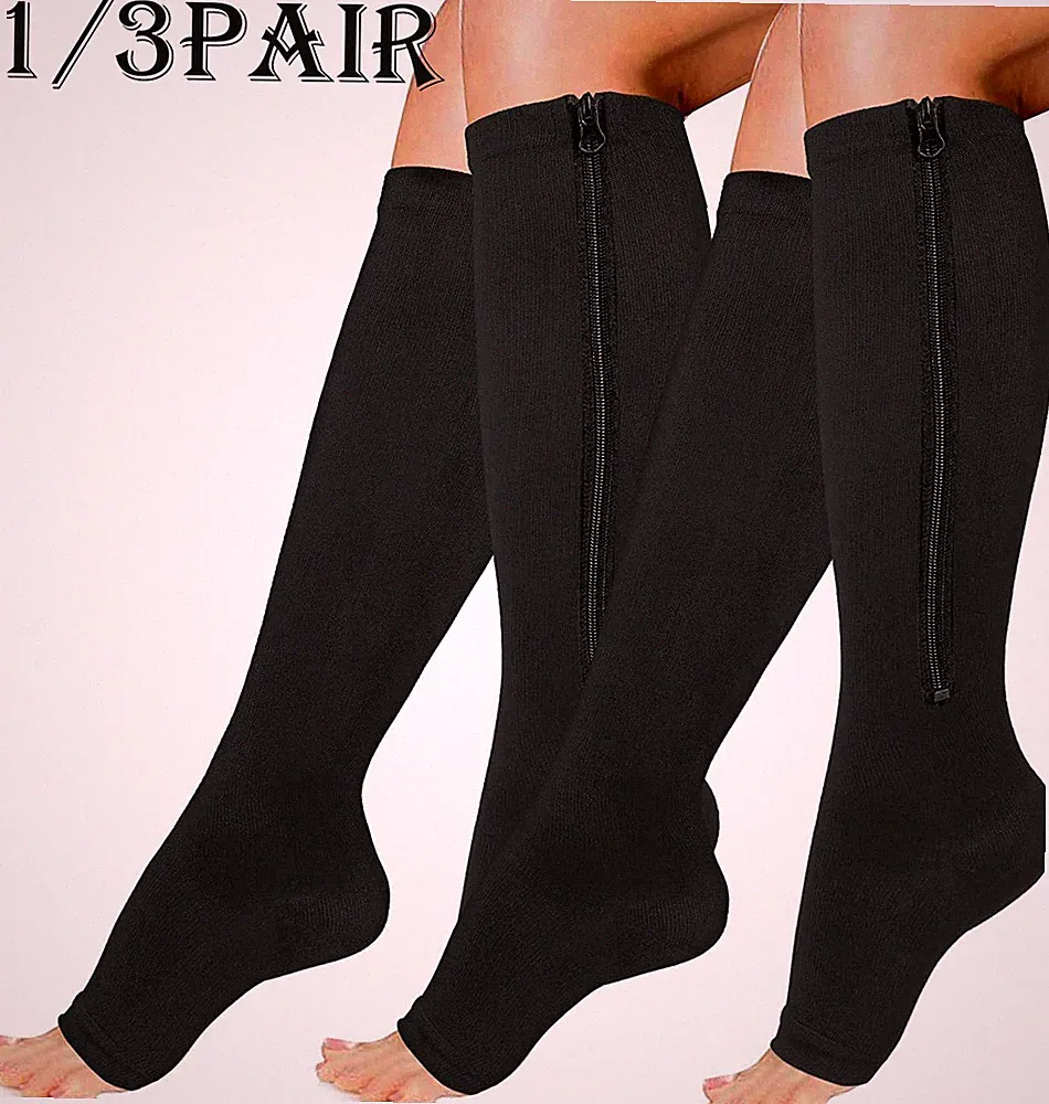 1/3Pk Zipper Open Toe Compression Stocking 20-30mmHg Calf Leg Ankle Support Sock