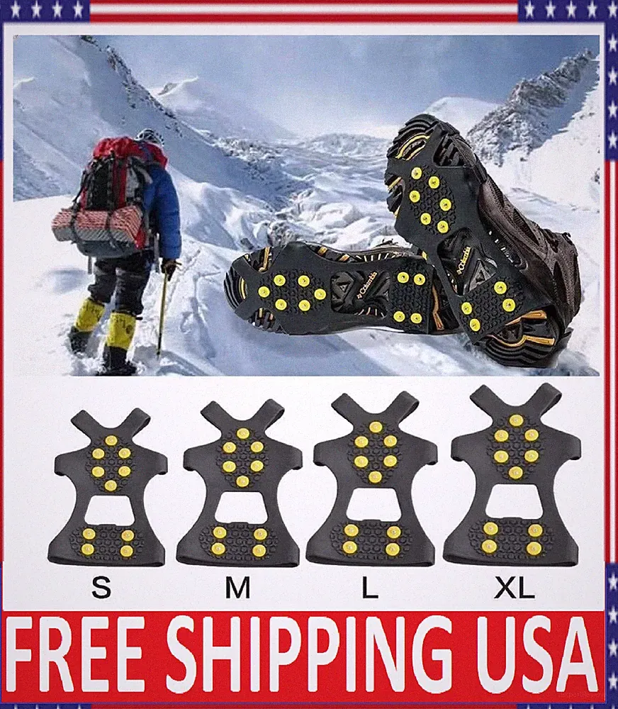 10 Studs Ice Climbing Crampons Snow Grips Anti Slip Shoe Boot Cleats Spikes - US