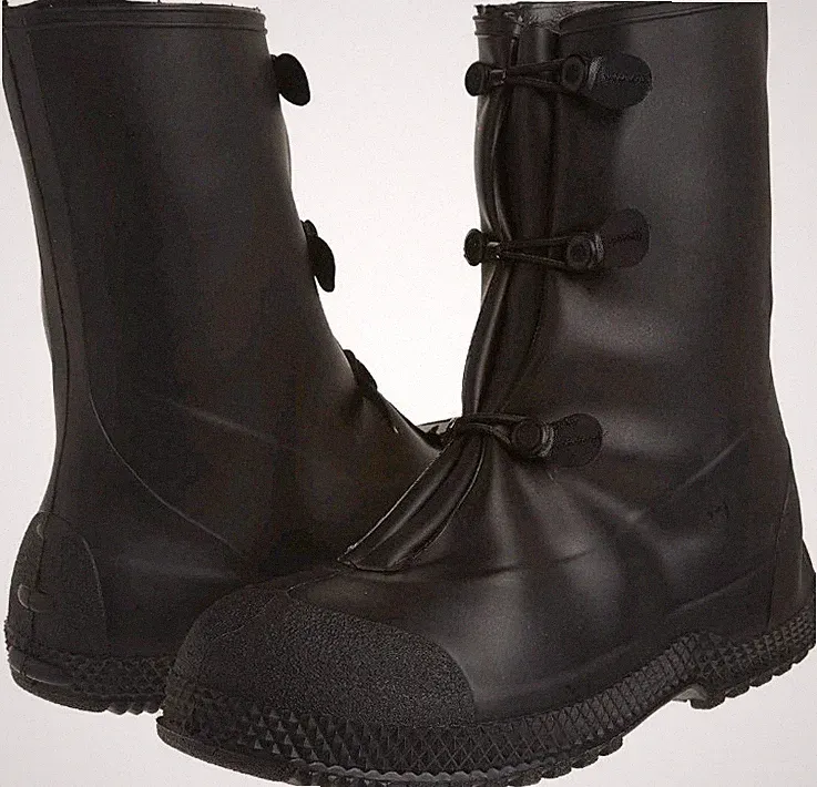 11001 Black PVC Rubber Waterproof Over Work Boots Rain Snow Galoshes M (9-10)