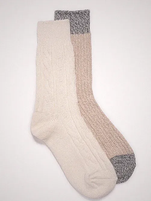 2 pack MUK LUKS CREW Boot Socks IVORY Holiday Women's Shoe Size 6-11 SOFT
