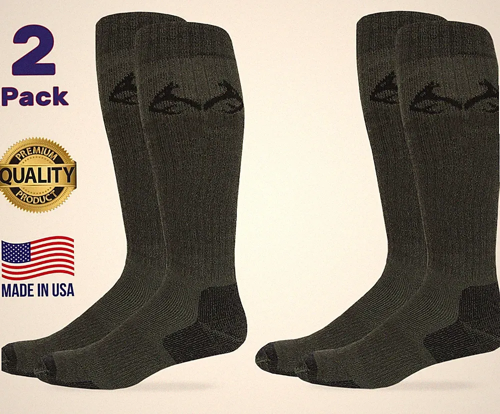 2 Pair Realtree Mens Elimishield Anti-Odor Outdoor Tall Boot Over the Calf Sock
