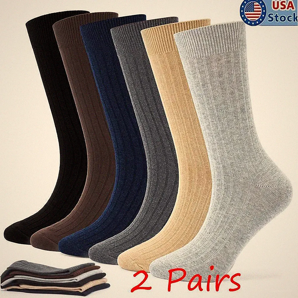 2 Pairs Winter Hiking Knit Cotton Socks Heavy Duty Thermal Boots Socks For Mens