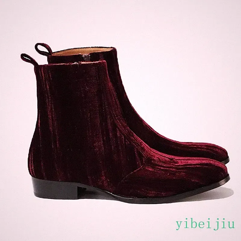 2025 Fashion Modern Men's Velvet Chelsea Ankle Boots Dress Evening Party Shoes