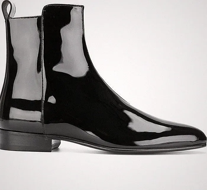 2025 Mens Ankle Boots Shiny Leather Point Toe Dress Formal Evening Chelsea Shoes
