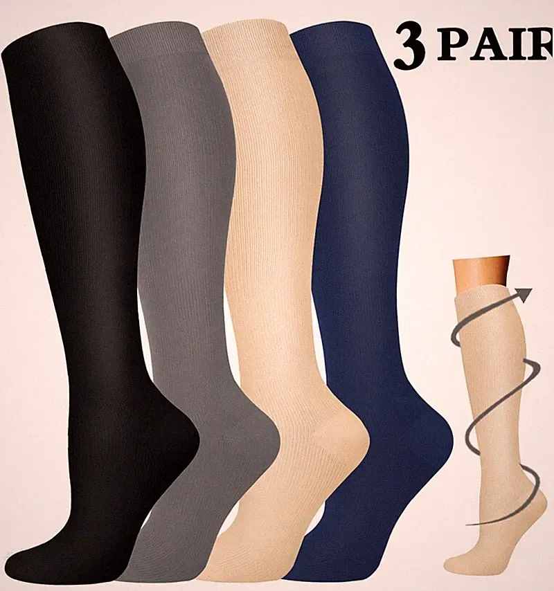 3 Pack Cotton Compression Socks (15-20mmHg) Moisture Wicking Support Stockings