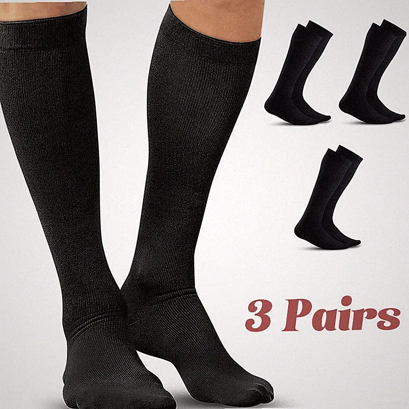 3 Pair -Support Women Firm Compression Hose Opaque Knee High Wide Calf Stockings