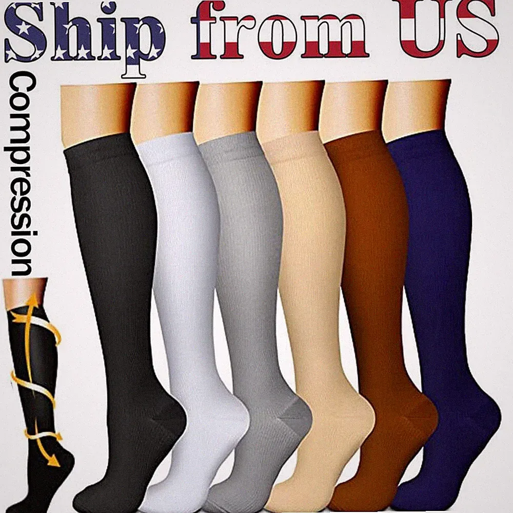 3Pairs 20-30mmHg Men Women Compression Knee High Support Stockings Medical Edema