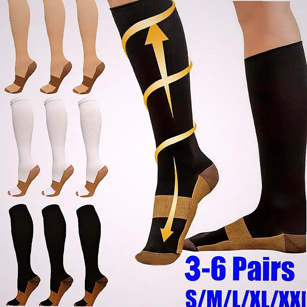 3x Copper Compression Socks 20-30mmHg Graduated Support For Achilles Tendonitis