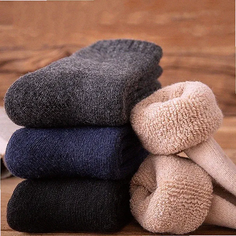 5 Pairs Men Wool Crew Thermal Heavy Warm Sport Duty Fuzzy Boot Work Socks Winter