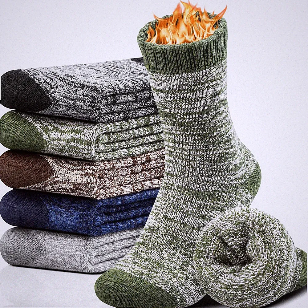 5 Pairs Thick Wool Socks Mens Warm Winter Fuzzy SocksSoft Wool Hiking Socks M...