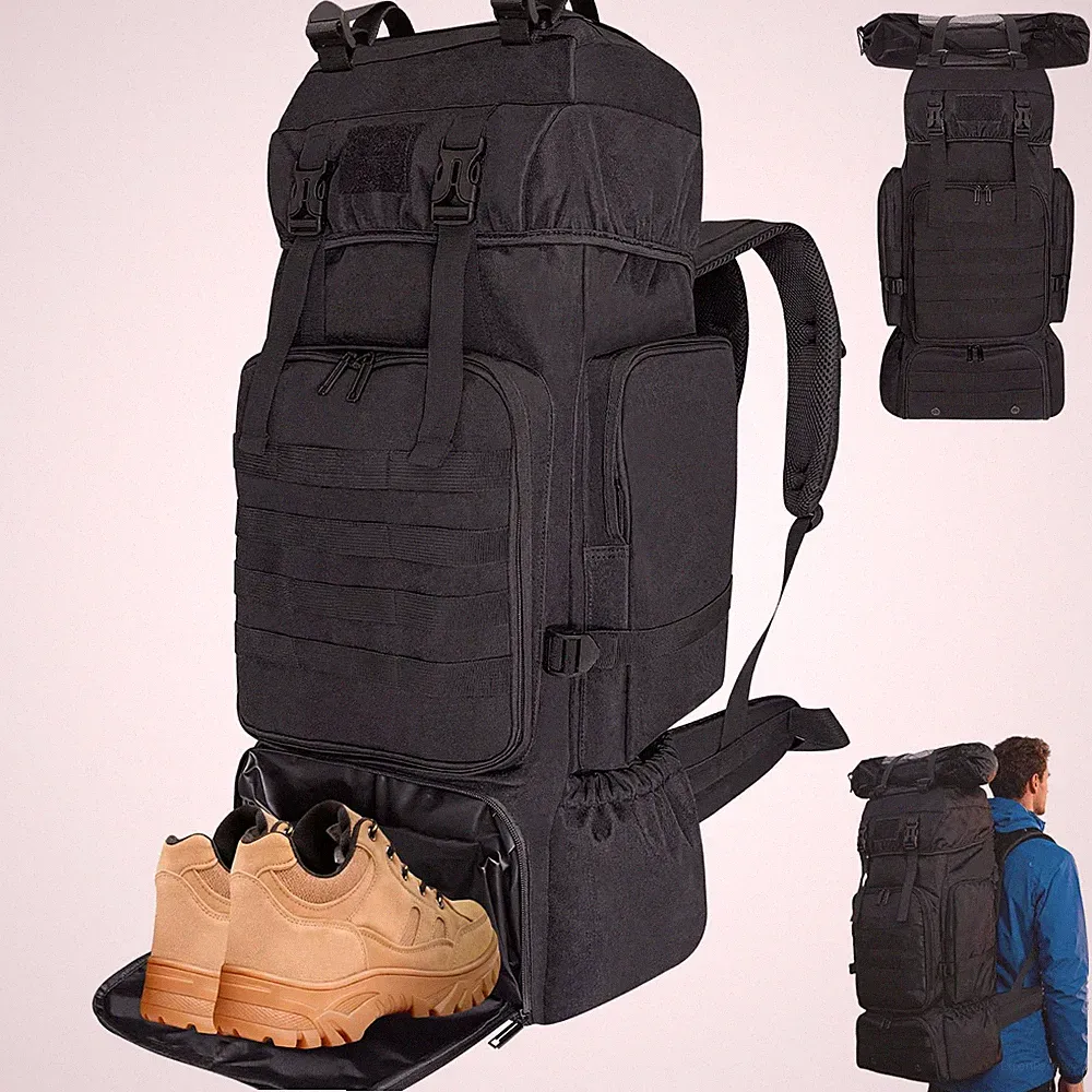 70L Hiking Backpack for Men Women Camping bag with Shoe Compartment Large Mil...