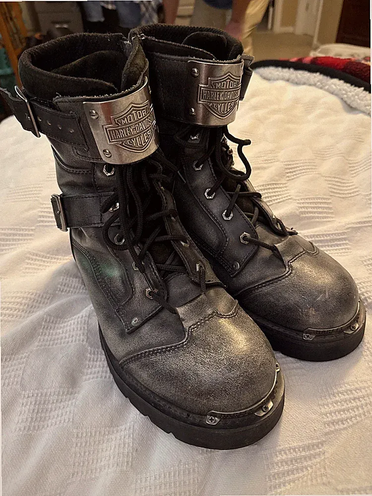 95227 Harley Davidson Silver Metallic Leather Motorcycle Heavy Boots 13 (Rod)