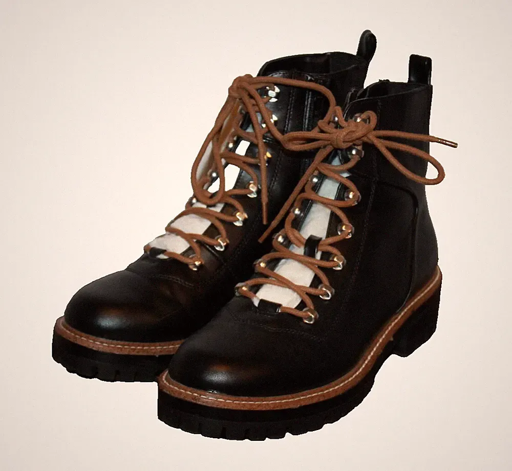 A New Day Boots Womens 9.5 Leighton Hiking Combat Black Faux Leather Ankle Top