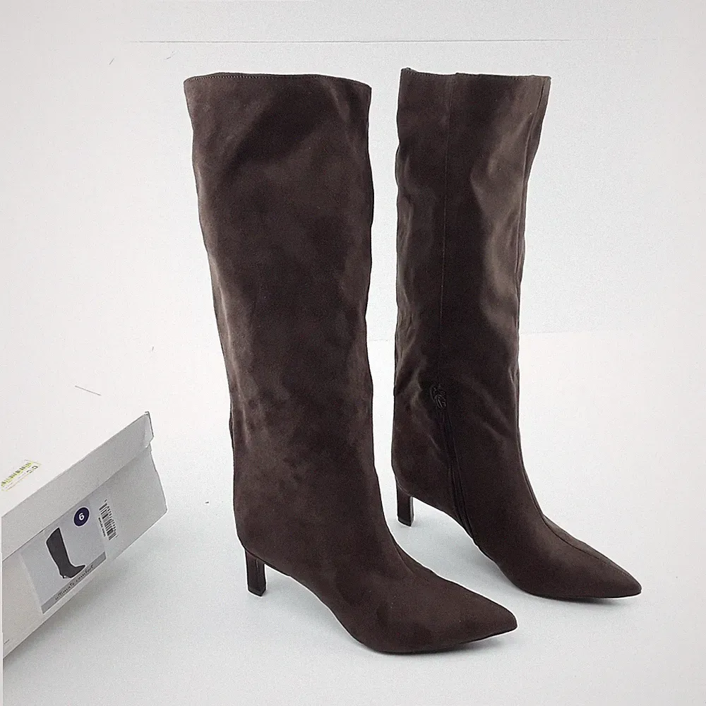 A New Day Justice Bootie Womens US 6 Brown Side Zip Stiletto Heels Tall Boots