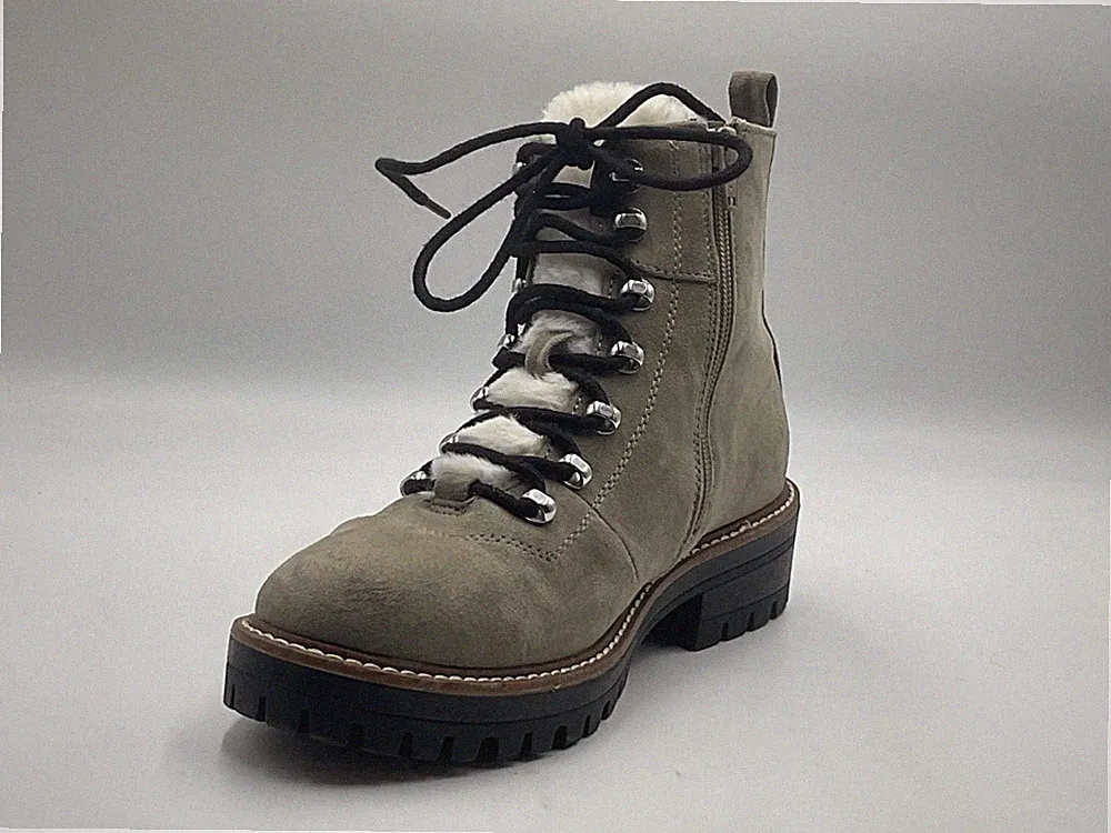 A New Day Leighton Women's 7.5 Sherpa Tongue Boots Hiking Combat Gray Faux Suede
