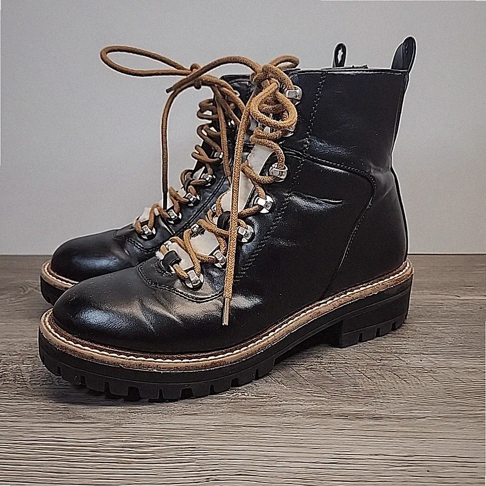 A New Day Leighton Womens Boots Lace Up Hiking Faux Leather/Fur Black Size 6