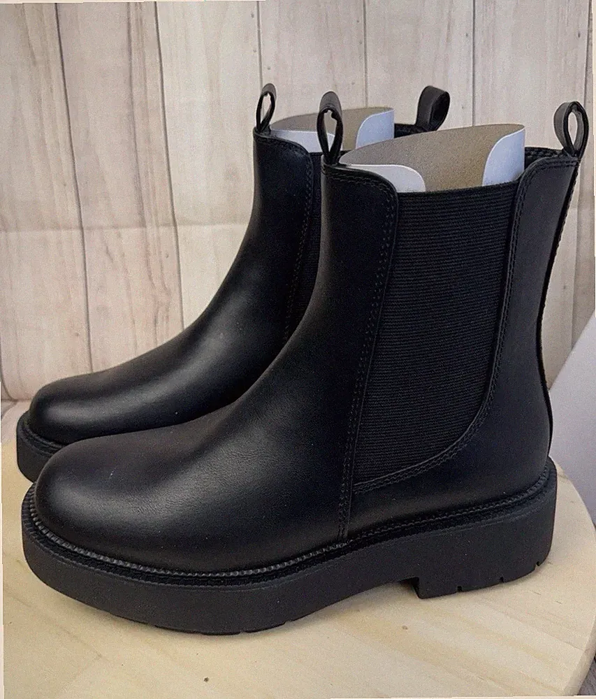 A New Day Women's Faux Leather Ankle Chelsea Boots Block Heel Memory Size 7