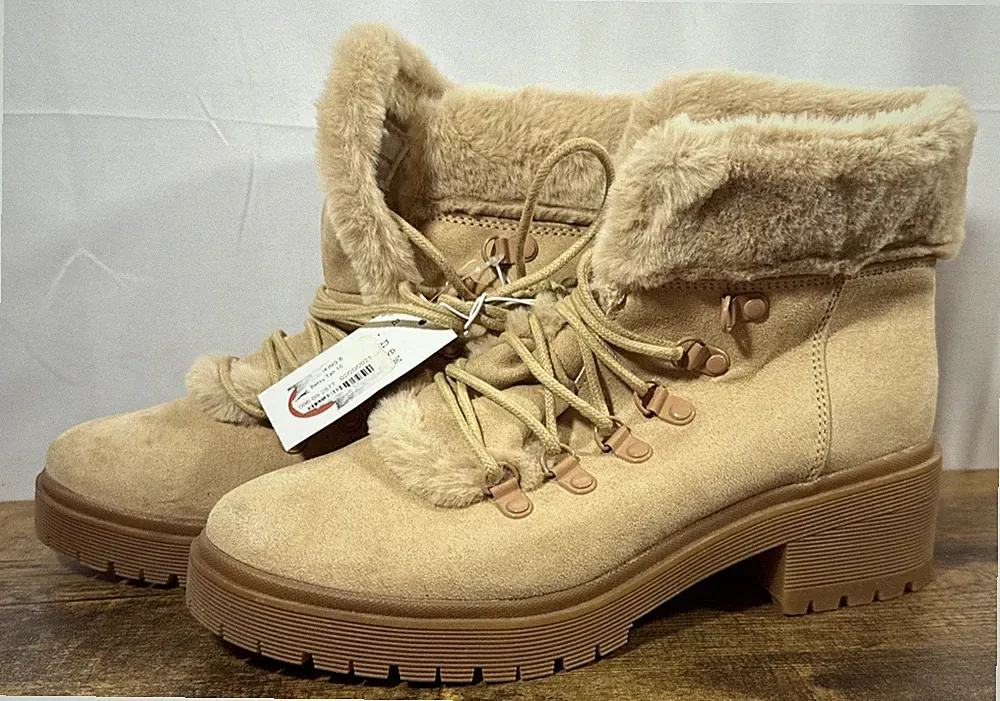 A New Day Women's Tan Betsy Faux Fur Hiking Boots- Size 10 NWT
