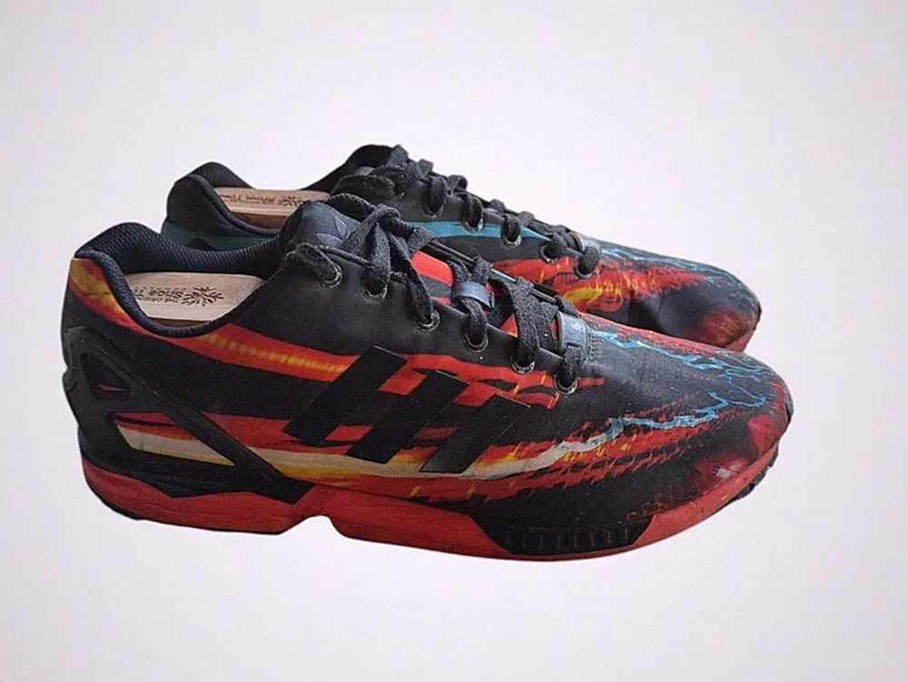 adidas Men's ZX Flux Black Red Yellow Lace Up Low Top Athletic Sneakers B34140