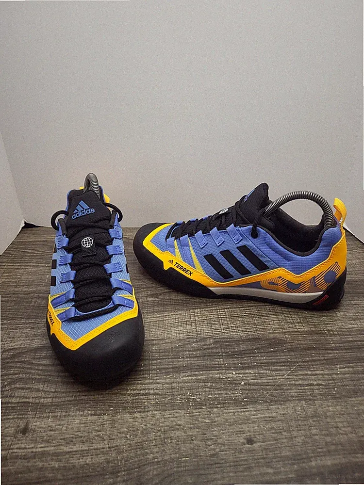 adidas Terrex Swift Solo Approach Blue Fusion Solar Gold Hiking Shoes Men's 6.5