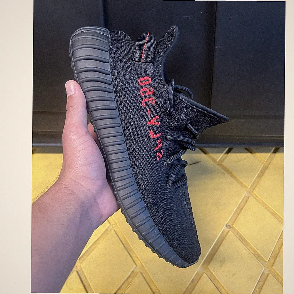 adidas Yeezy Boost 350 V2 Bred Black Red Knit Low Top Athletic Sneakers