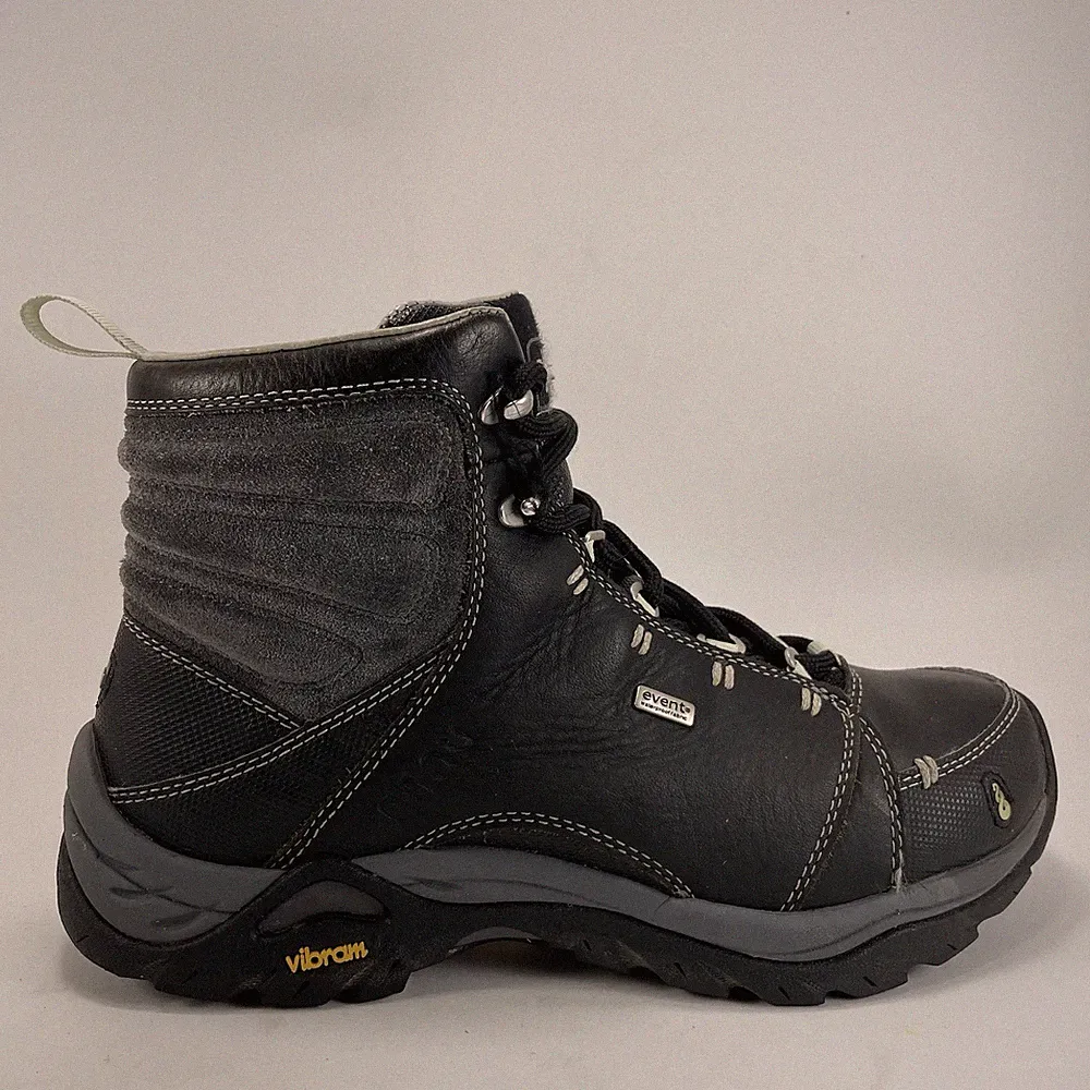 Ahnu Montana Mid Hiking Boots Womens Size 6.5 Black Waterproof Leather Lace Up