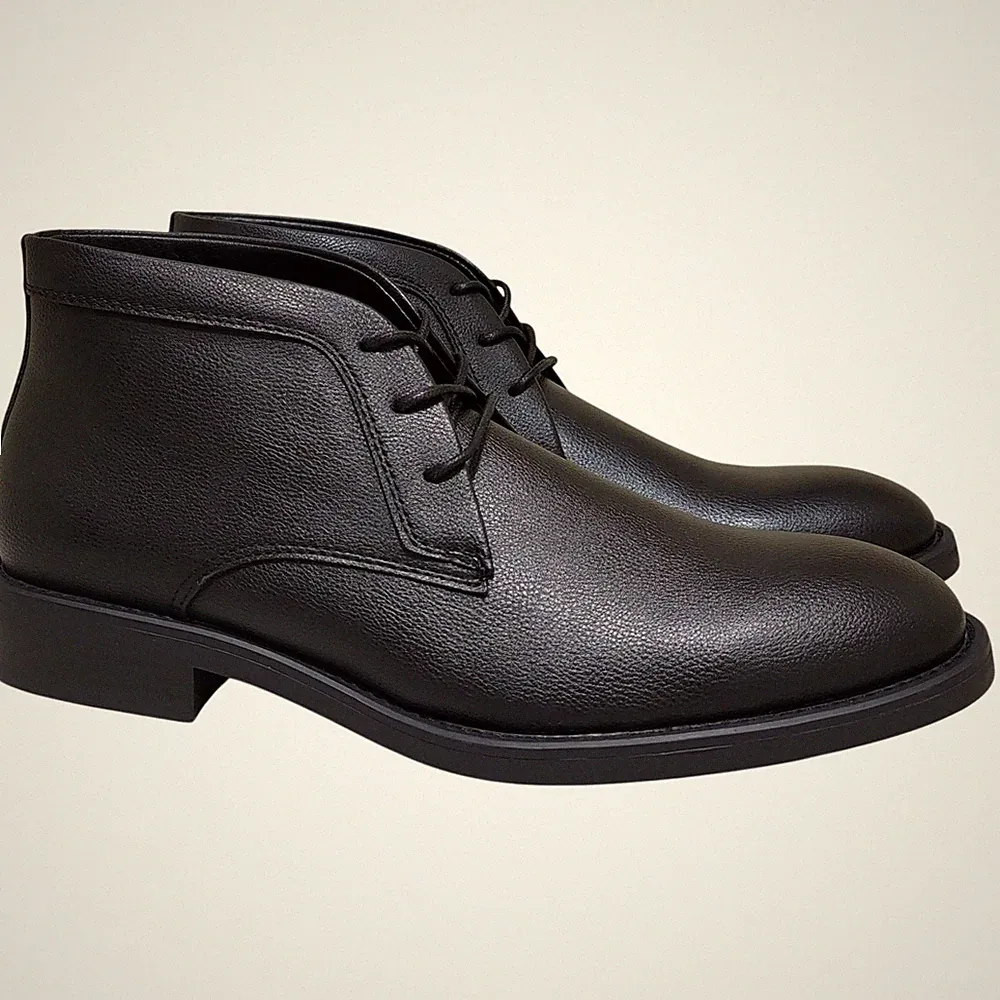 Alfani Men Gregory Chukka Ankle Boots Size US 11M Black Pebbled Faux Leather