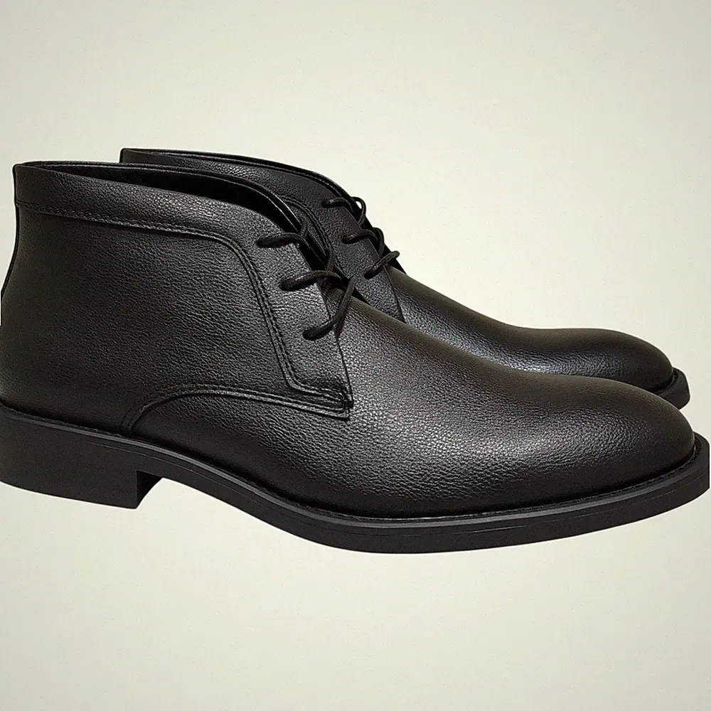 Alfani Men Gregory Chukka Ankle Boots Size US 9M Black Pebbled Faux Leather