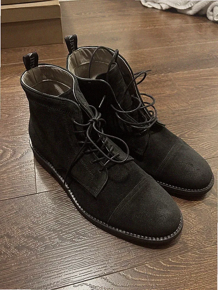 All Saints Mens Harland BLACK SUEDE Cap Toe Leather Boots New size 10