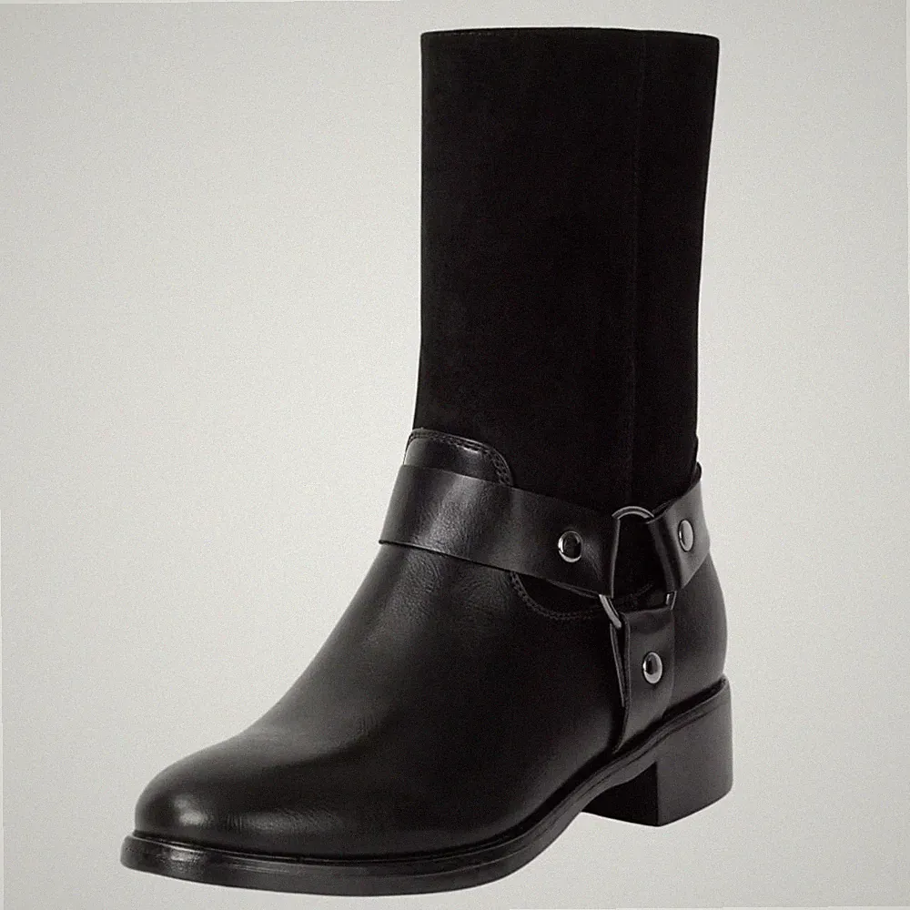 Alpine Swiss Daria Womens Moto Biker Boots Vegan Leather Motorcycle Mid Calf