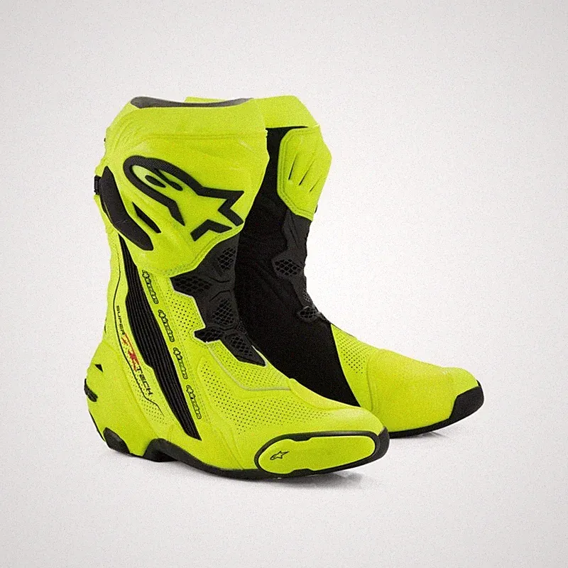 ALPINESTARS SUPERTECH R V2 MOTORCYCLE RACE BOOTS FLURO YELLOW "VENTED" ALL SIZES
