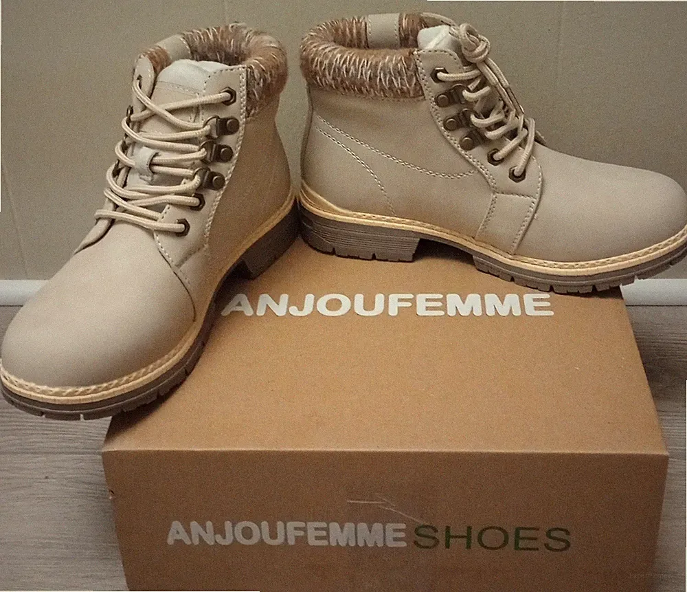 ANJOUFEMME Winter Snow Hiking Boots for Women-Casual Work Boots Size 6.5 Beige