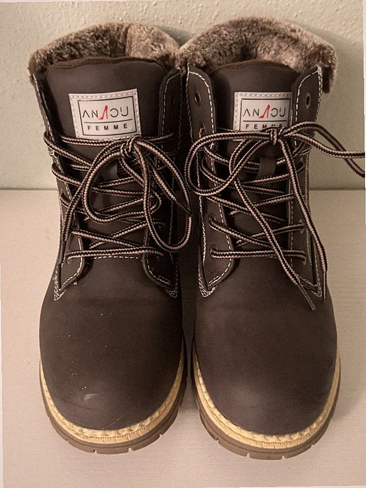 ANJOUFEMME Winter Snow Hiking LIGHT BROWN-Boots for Women, size 7.5