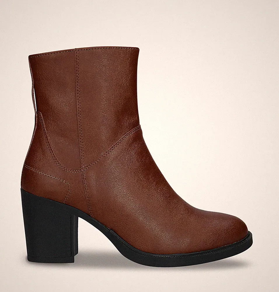 Ankle boots for women brown vegan leather heels zip up versatile stylish comfort