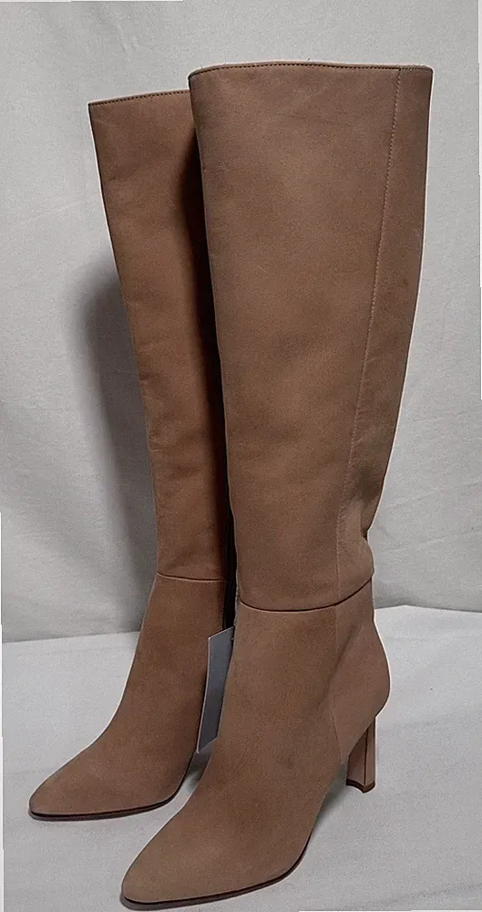 Antonio Melani Boots Knee Shoes 7.5M Wide Calf Leather Women Nude Tan Beige $198