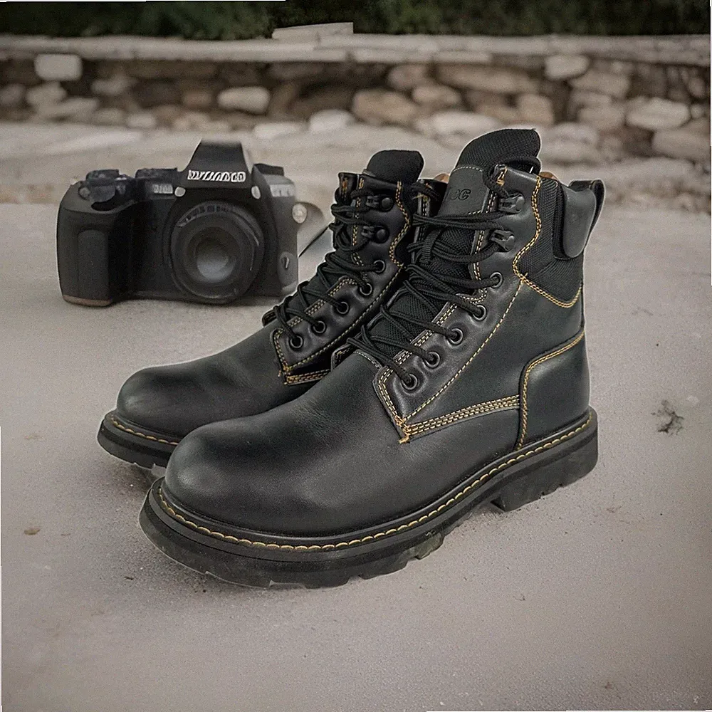 APIS Mt. FiTec Motorcycle Work Boot US 8 D Black Leather Soft Toe Lace-Up Boots