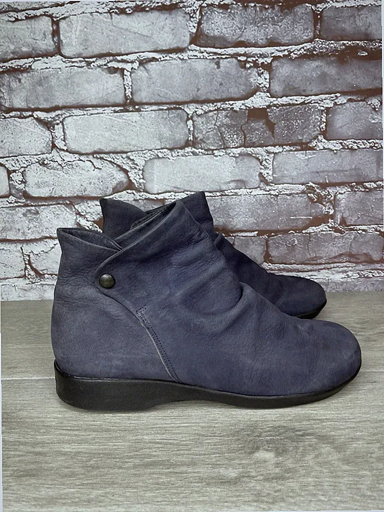 Arcopedico Blue Nubuck Leather Button Wedge Ankle Booties Women Sz 40EU/9.5M US