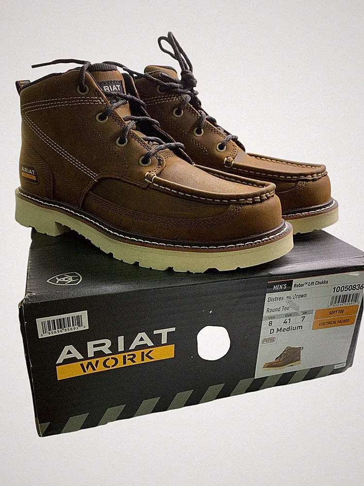 Ariat 10050836 Rebar Lift Round-Toe Chukka Work Boots for Men Size 8 Destressed
