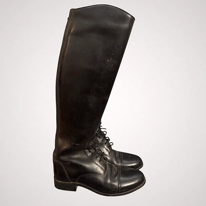 Ariat Black Leather Tall Riding Field Boots Lace Up Equestrian Cap Toe Zipper 10