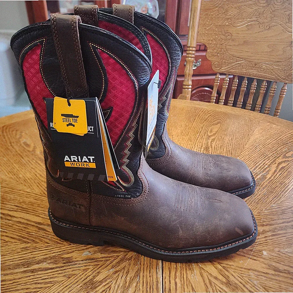 Ariat Groundbreaker VentTEK Steel Toe Work Boots Brown Red Mens 9.5 D