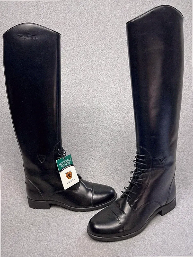 Ariat Heritage Field Boots 10 Black Leather Equestrian Tall English Riding New