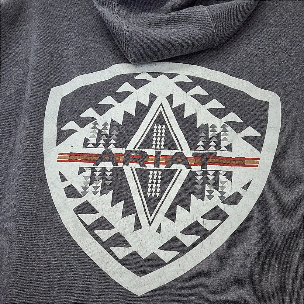 Ariat Hoodie Sweatshirt Men's Size Large Grey Geometric Tree Cowboy Mountain