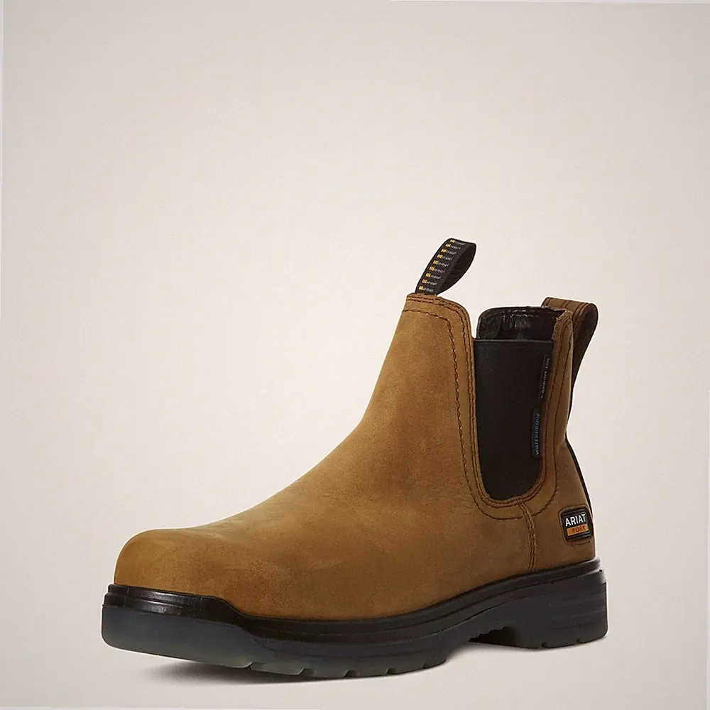 Ariat® Work Boots 10032609 Men's Aged Bark Turbo Chelsea Waterproof SIZE 8.5 MED
