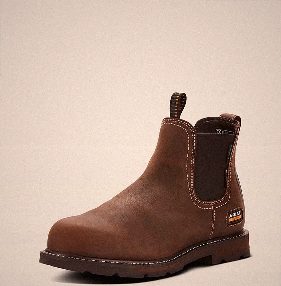 Ariat Men's Chelsea Work Boots Rich Brown Carbon Toe Waterproof Slip Resistant