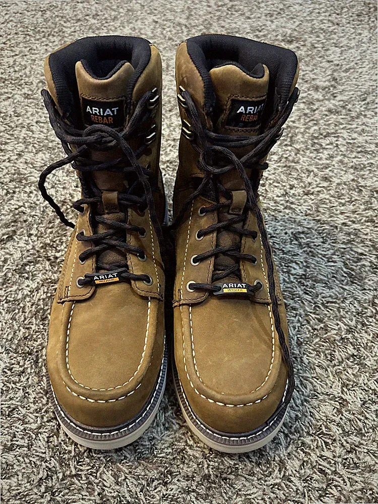 Ariat Men's Sz 9.5 D Medium Rebar 8" Waterprof Distressed Brown Boots 10047029