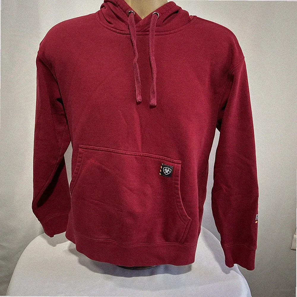 Ariat Mens Hoodie Small Red Pullover Sweatshirt Logo Skull Hardhat Unisex