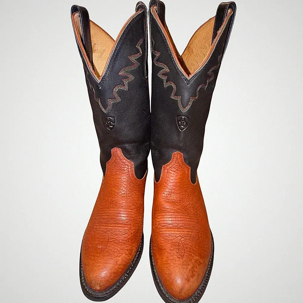 Ariat Mens Leather Cowboy Boots Black Tan Western Riding Size 7D