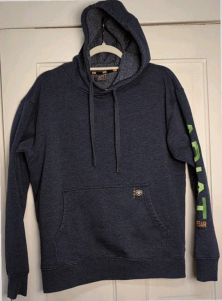 Ariat Rebar Hoodie Blue Green Embroidered Logo Work Chore Men's M Cowboy)1113)