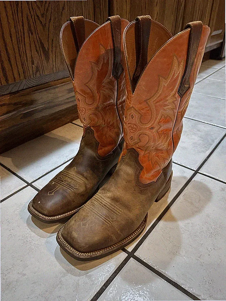Ariat Western Equestrian Boots Brown Orange Leather Men's 10.5D MPN 10014023