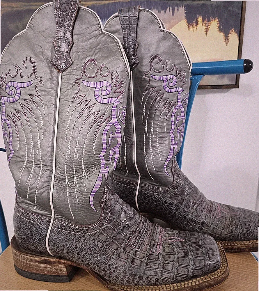 Ariat Women's Western Equestrian Boots 10006845 US 8B Leather Gray Purple